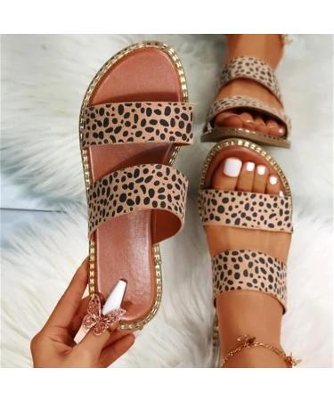 XTZYGLFD Women's Summer Leopard Print Flat Sandals | Stylish Casual Brown Wide Strap Sandals 4.5 UK - Buy Online on GoSupps.com