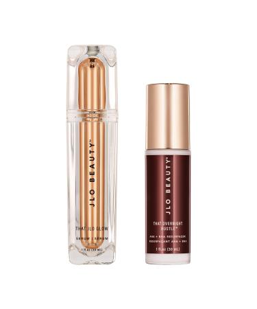 JLO BEAUTY That Day/Night Serum Duo | Includes 1 Oz That JLO Glow Serum & 1 Oz That Overnight Hustle AHA & BHA Resurfacer  Brightens  Exfoliates  & Firms for Smooth and Radiant Skin
