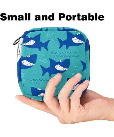Ocean Sea Shark Pattern Menstrual Pad Bag - Portable Sanitary Napkins Storage for Girls & Women - Buy Online on GoSupps.com