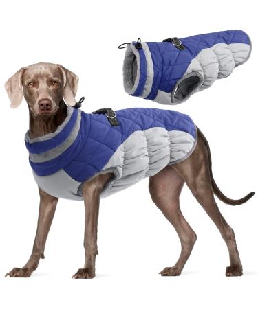 Kuoser waterproof dog coat cold weather winter warm jacket for small medium -sized dogs cozy dog sweater with fleece lined reflective puppy winter vest pet clothing L blue