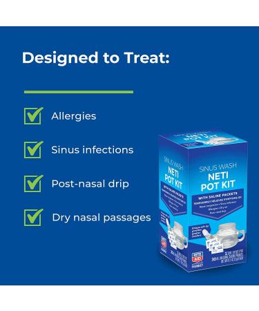 Rite Aid Neti Pot Nasal Rinse Kit - 30 Salt Packets Included | Sinus Relief for Adults & Children | Allergy Relief Saline Solution | Nasal Rinse Kit - Buy Online on GoSupps.com