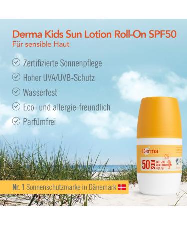 Derma Sonnenschutz Roll-on Lotion LSF 50 f r Baby & Kinder | Waterproof Hypoallergen Parf mfrei | Sunscreen Gesicht & K rper | 50ml UVA-UVB Schutz - Buy Online on GoSupps.com