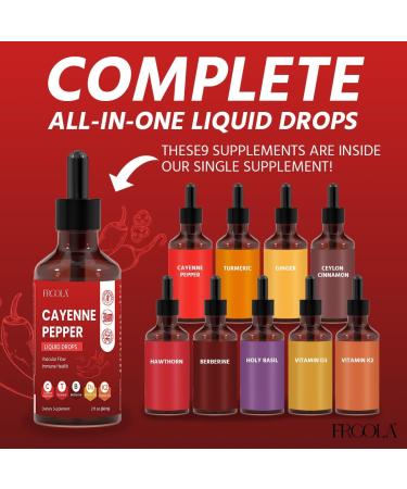 Frcola Cayenne Pepper Liquid Drops Vascular Flow Support Supplement with Turmeric Ginger Vitamin D3 K2 Non-GMO Vegan Formula 2 Fl Oz - Buy Online on GoSupps.com