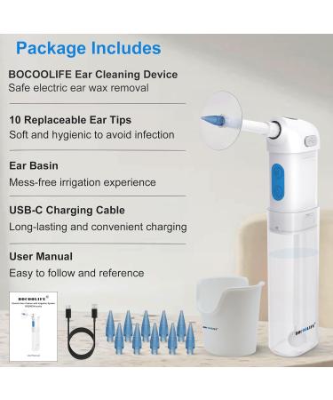 BOCOOLIFE Ear Wax Removal Electric Ear Cleaning Kit Waterproof Cleaner 4 Water Pressure Modes Temperature Display Ear Irrigation Flushing System Safe Effective Clean Wax Buildup 10 Tips Ear Basin Blue Cleaner - Buy Online on GoSupps.com