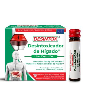 Desintox Liver Support Supplement, 10 Liquid Shots - Liver Detox Formula with Beet Root, Artichoke Leaf, Choline, Inositol, Vitamin B12 and E - Health Aid Supplement for Men and Women