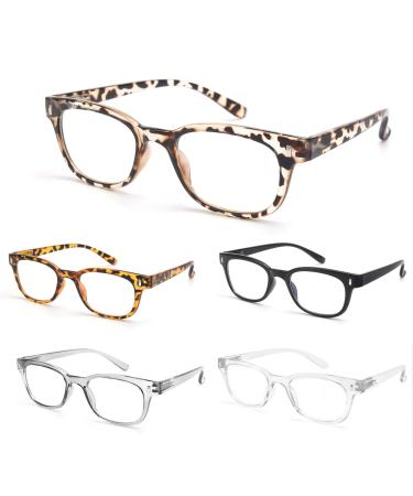 BLS BLUES Reading Glasses for Women/Men Blue Light Blocking, Vintage Computer Readers Anti Migraine/Eye Strain Eyewear 5Packs *Leopard/Tortoise/Black/Grey/Clear 2.0 x