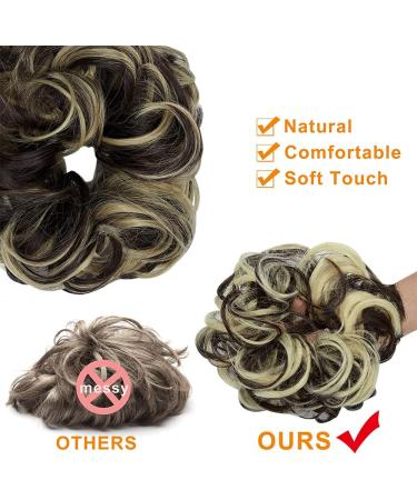 Messy Bun Hair Piece Scrunchies Extension - 2PCS Dark Brown Mix Ash Blonde Updo Hairpieces for Women - Buy Online on GoSupps.com