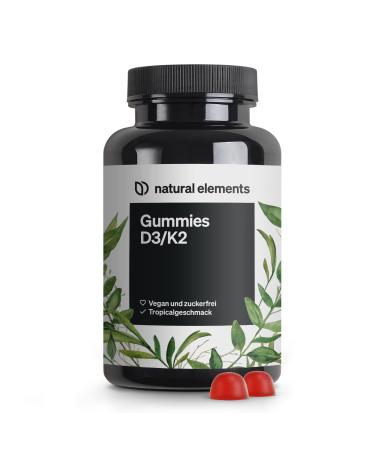 Vitamin D3 K2 - 120 fruity rubber - 1 000 I.E. D3 per daily dose (2 pieces) - Tropical taste - vegan & sugar -free - brand raw material K2Vital - produced in Germany