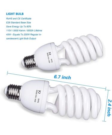 SLOW DOLPHIN Photo CFL Full Spectrum Light Bulb 2 x 45W 5500K CFL Daylight Photography Photo Video Studio Lighting(2 Packs) - Buy Online on GoSupps.com