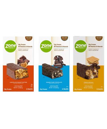 Zone PERFECT Protein Bars, Variety Pack, High Protein, with Vitamins & Minerals, 36 Bars