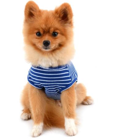 Shop Paidful 100% Cotton Summer Striped T-Shirt for Small Dogs - Blue Welpe Tee for Chihuahua & Yorkshire | Sizes M (Back Length 25cm Bust 37cm) - Buy Online on GoSupps.com