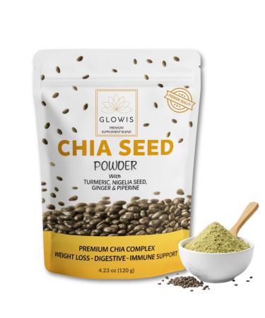 Organic 5-in-1 Chia Seeds Drink Mix Powder with Turmeric & Ginger + Black Seed (Nigella Sativa) & Black Pepper (Piperine) | Fiber + Protein | Appetite & Digestive Support | 4.23 oz (20 Servings)