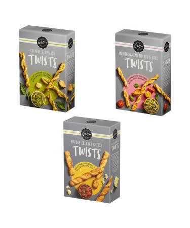 Ardens Twists Pick N Mix - Create Custom Box Combo with 3 Flovours Twists - Gruyere & Spinach Tomato & Basil Cheddar Cheese - Pack of 2
