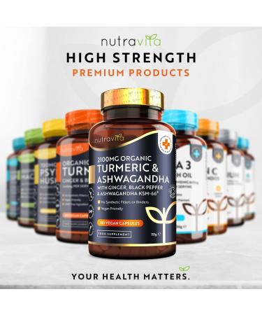 Organic Turmeric & Ashwagandha KSM-66 with Ginger & Black Pepper - 180 Vegan Capsules - Nutravita UK - Ayurveda Supplement - Buy Online on GoSupps.com