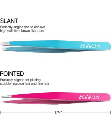 Blackhead and Ingrown Hair Removal Tweezer Set by Blinkeen - Professional Precision Eyebrow Tweezers - 2 Pack - Buy Online on GoSupps.com