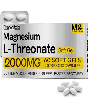 Magnesium L-Threonate Supplement 2000mg Soft Gels - Brain Supplements for Memory and Focus - High Absorption for Better Sleep Muscle and Brain Support - Stress Relief - 60 Count