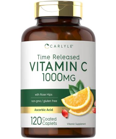 Carlyle Vitamin C 1000mg | Timed Release | 120 Vegetarian Caplets | with Rose Hips | Non-GMO & Gluten Free Supplement - Buy Online on GoSupps.com