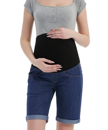 Bhome Maternity Bermuda Denim Jean Shorts Over The Belly Full Panel Casual Pregnancy Short Pants