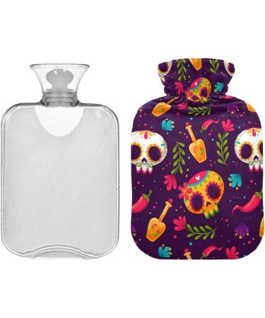 Hot Water Bottle with Sugar Skull Cover | 2L Pain Relief & Hand Warming Premium Heating Bags - Buy Online on GoSupps.com