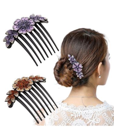 Yusier 2 PCS Flower Rhinestone Hair Comb for Women Hairpin Side Comb Headdress Bridal Wedding Hair Accessories (A)