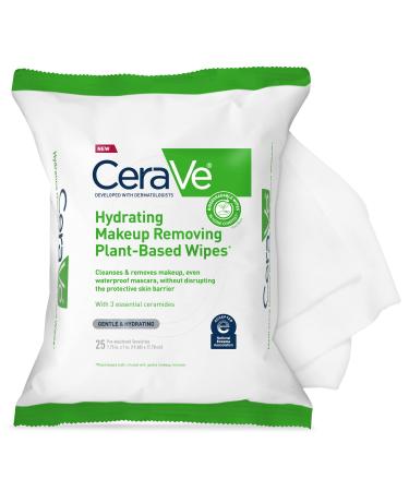 CeraVe Hydrating Facial Cleansing Makeup Remover Wipes| Plant Based Face Wipes| Biodegradable in Home Compost| Face Wash Cloth| Suitable for Sensitive Skin| Fragrance-free Non-comedogenic| 25 Count