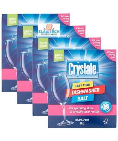 Crystale 4 x 2kg Dishwasher Salt for Dishwashers and Water Softeners Easy-Pour Box Sold by Slamtech