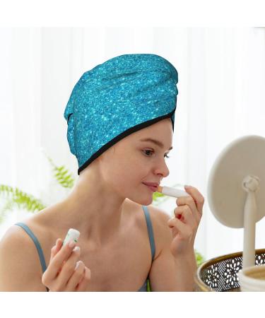 Blue Glitter Microfiber Hair Towel | Soft Super Absorbent Wrap for Long Curly & Thick Hair - Quick Dry Coral Velvet Cap for Women - Buy Online on GoSupps.com
