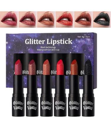 Women's Glitter Lipstick | Transfer-Resistant Lip Gloss - Waterproof and Smudge-Proof - 6 Women's Glitter Lipsticks - Ideal for Daytime Parties Travel and Dates