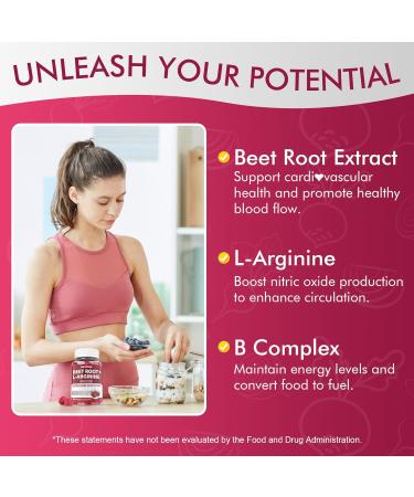Beet Root Gummies, Beetroot & L-Arginine, Red Beets Supplements w/ Vitamin B1, B2, B3, B5, B6, Folate, B12 for Energy Boost & Circulation Support, Sugar Free Nitric Oxide Gummies, 120 Beet Chews 60 Count (Pack of 2) - Buy Online on GoSupps.com