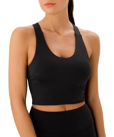 Criss-Cross Back Sports Bras for Women | Padded Workout Tank Tops | Medium Support Crop Tops in Black - Medium - Buy Online on GoSupps.com