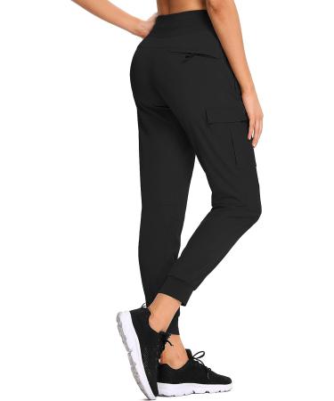 RlaGed Women's Cargo Hiking Pants - Lightweight Joggers, Quick Dry, Water Resistant, UPF 50, Zipper Pockets - Black, Size Large - Buy Online on GoSupps.com