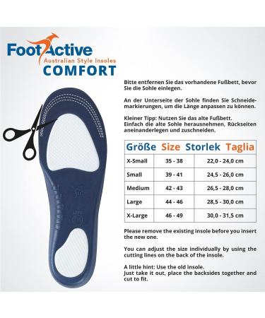 Footactive Comfort Insoles | Orthopedic Support for Heels Feet Knees & Back | Relief from Foot Pain | Blue Size 35-38 (XS) - Buy Online on GoSupps.com