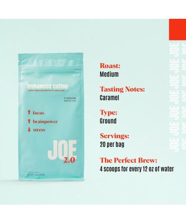 Joe 2.0 - Mushroom Coffee with Lion s Mane & Ashwagandha Nootropic Ground Coffee for Focus Calm Energy & Clarity Joe 2.0 Medium Roast 20 Servings (11 oz) Ashwagandha & Lion's Mane Coffee (Pack of 1) - Buy Online on GoSupps.com