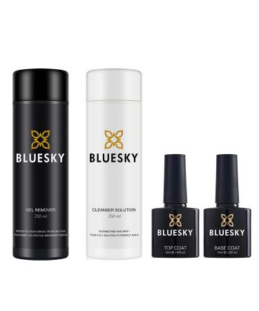 Bluesky Gel Polish Top and Base Coat 10ml plus Acetone Gel Polish Remover 250ml and Cleanser 250ml . Gel Nail Polish Removal Prep and Wipe. Top Coat Base Coat