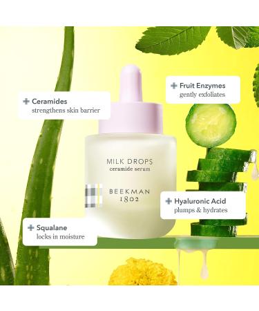 Beekman 1802 Milk Drops Ceramide Serum - Hydrating Face Serum with Hyaluronic Acid, Squalane Oil, and Natural AHAs & BHAs - Cruelty Free - 0.5 oz - Buy Online on GoSupps.com