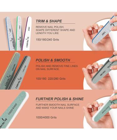 Nail Files Canvalite Gel Nail File Set Professional Double Sided Nail File and Buffer Set Washable Emery Boards Grit 100/150/180/220/240/280/1000/4000 Buffer for Home and Salon Use - Buy Online on GoSupps.com