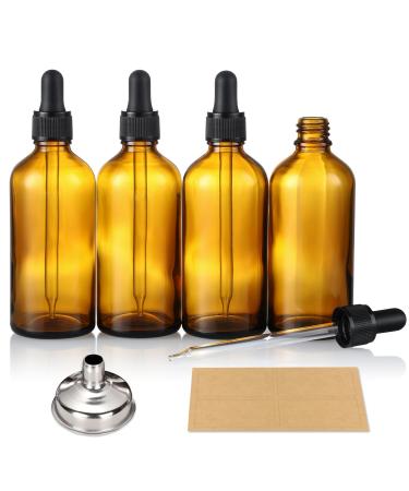 AOZITA 4OZ Glass Dropper Bottles with Funnel & Lables 4 Pack 120ml Dark Amber Tincture Bottles with Eye Droppers - For Essential Oils Liquids - Leakproof Travel Bottles