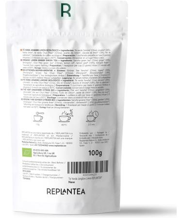 100% Organic Green Tea with Ginger and Lemon 100g (50 cups) | REPLANTTEA Organic Detox Tea | Energizing Antioxidant and Digestive - Buy Online on GoSupps.com