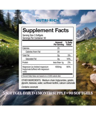 Nutri-Rich Magnesium Glycinate Chelate Magnesium 400mg for Better Sleep MCT Oil High Potency Easy Absorption Muscle Heart Health Relaxation Gluten Free No Soy No Artificial Additives - Buy Online on GoSupps.com