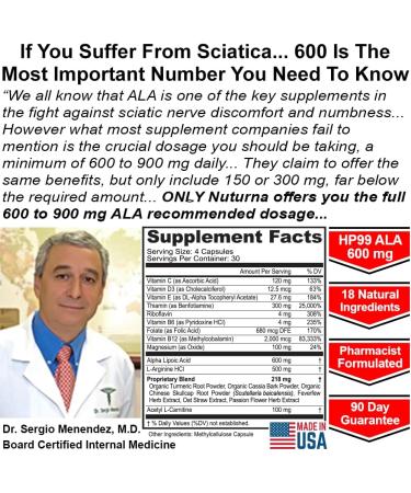 Sciatica Supplement with 600 mg Alpha Lipoic Acid - Maximum Strength Sciatic Nerve Support for Lower Back Legs Feet Hands - 18-in-1 Natural Nerve Vitamins - Made in USA - 120 Capsules Beige-tawny - Buy Online on GoSupps.com