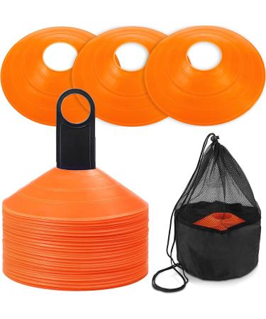 Faxco 50 Pcs Orange Mark Disks with Shelf and Net Bag - Soccer Cones Holder for Training & Field Markers - Outdoor Sports Supplies - Buy Online on GoSupps.com