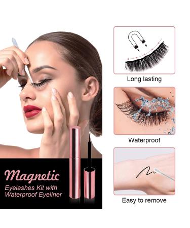 Magnetic Eyelashes with Tweezers and Waterproof Eyeliner - Reusable 3D 5D Magnetic Lashes Kit with 10 Styles - Faux Mink, Long Lasting, Natural Look - No Glue Needed | 10 Pair Pack - Buy Online on GoSupps.com