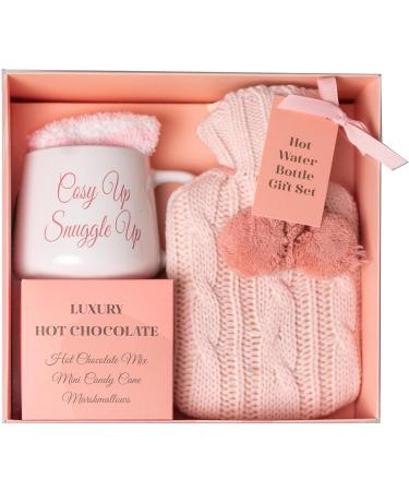 Hot Chocolate Mug Gift Set with Water Bottle, Marshmallows & Candy Cane - Cozy Gift for Women, Teen, Adults (Pink) - Buy Online on GoSupps.com