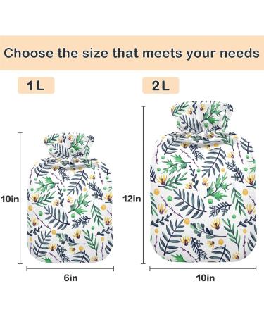 NAANLE 2L Hot Water Bottle with Watercolor Leaves & Flowers | Transparent Large Warmth for Bed Hands & Feet | Pain Relief & Heat Therapy - Buy Online on GoSupps.com