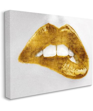 Modern Yellow Fashion Lip Bite Glam Photography by Sarah McGuire Canvas Wall Art - 48x36 Silver - Buy Online on GoSupps.com