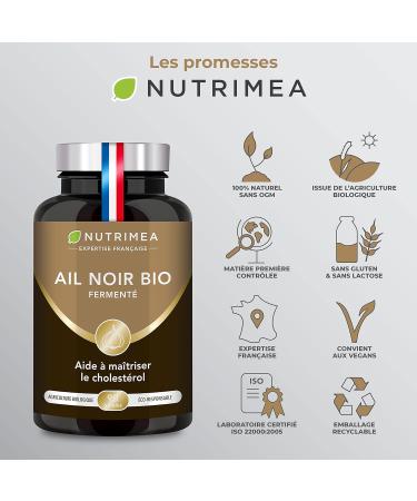 Organic Fermented Black Garlic - Organic Extract Standardized in S-allyl-Cysteine - Supports Blood Circulation Natural Antioxidant - 250 mg - 90 Vegan Capsules - Nutrimea - Made in France - Buy Online on GoSupps.com