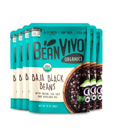 BeanVIVO - Organic Baja Black Beans 6 Pack ( 10 oz each) - Seasoned & Ready to Eat, Plant Protein, Vegan, Gluten Free, Microwaveable, Instant Meals.
