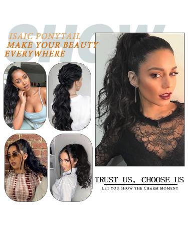 Isaic Black Ponytail Extension - 20 Inch Wavy Synthetic Hairpiece for Women - Buy Online on GoSupps.com