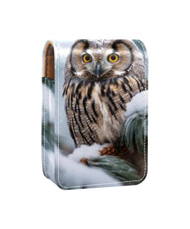 Travel Lipstick Organizer Case Lipstick Case Portable Makeup Bag With Mirror Winter Snow Tree Owl K781i9kzae