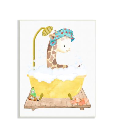 Stupell Industries Children's Giraffe Animal Bubble Bath Yellow Bathroom  Wall Plaque  White
